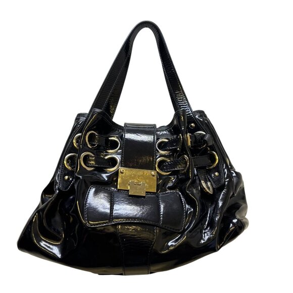 Jimmy Choo Black Patent Leather Bucket Bag With Gold Accents - Picture 5 of 12